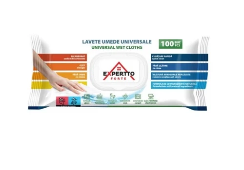 Lavete Umede Universale Expertto Forte/Hygienium Cu Bicarbonat Si Otet 100 Buc